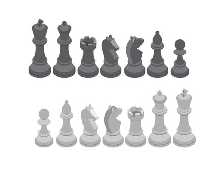  Isometric set of chess vector icons for web design isolated on white background