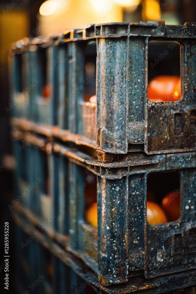 Poster a crate filled with fresh oranges