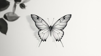 Obraz premium Elegant butterfly sketch, soft light, rose shadow, artistic