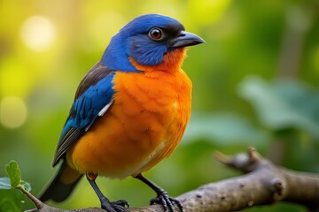 Obraz premium Vibrant Blue and Orange Bird Perched on Branch