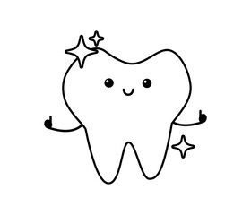 Happy Shiny Tooth with Sparkles Cute Dental line Illustration