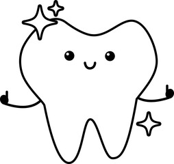 Happy Shiny Tooth with Sparkles Cute Dental line Illustration