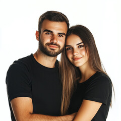 Fototapeta premium A couple hugging each other on a white background