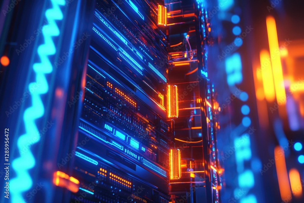 Poster row of servers in a modern data center facility