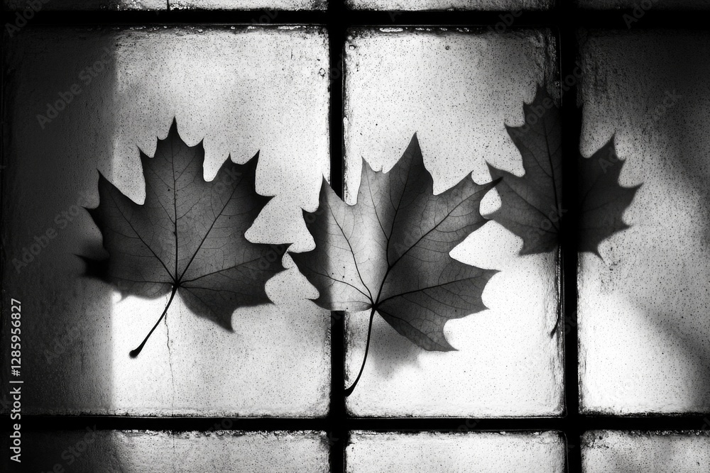 Poster two leaves displayed on a window sill, ideal for use in home decor or nature-inspired designs