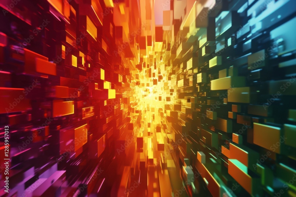 Poster dynamic explosion of colors and shapes showcasing vibrant energy in a digital world. generative ai