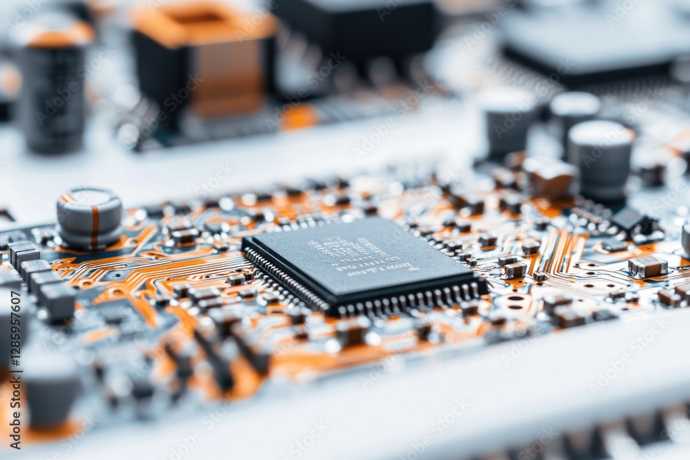 Poster high-quality image of a computer motherboard's internal components, ideal for tech-related articles 