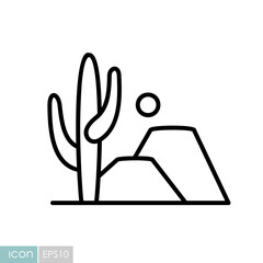 Cactus mountain and sun vector icon