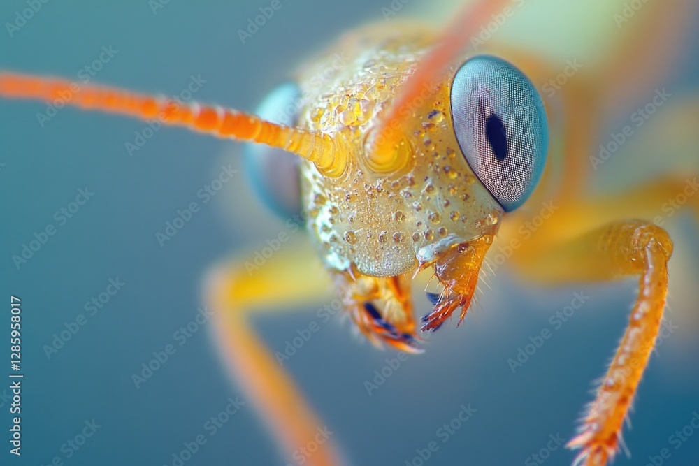 Aufkleber a detailed view of a insect's face with water droplets, suitable for use in scientific or educationa