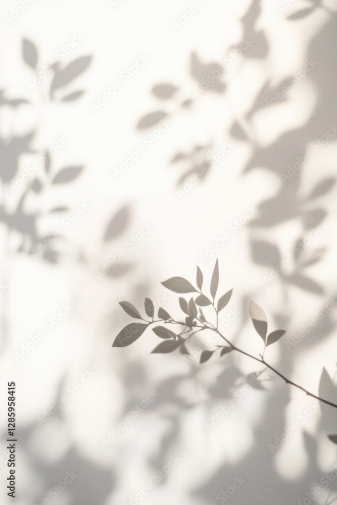 Poster a close-up shot of the shadow of leaves on a white wall, creating a unique design