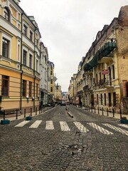 Colorful houses of Vozdvizhenka elite district in Kiev, Ukraine