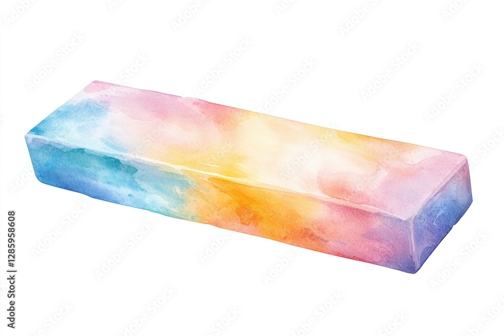 Poster a colorful illustration of a soap bar on a plain white surface, perfect for use in branding or desig