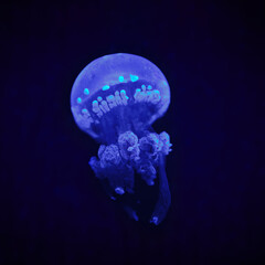 blue spotted jellyfish swimming in the sea