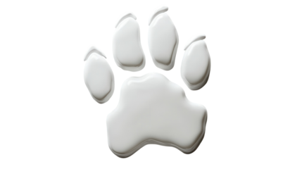 White paw print impression on a smooth surface showing distinct details of the pads and claws
