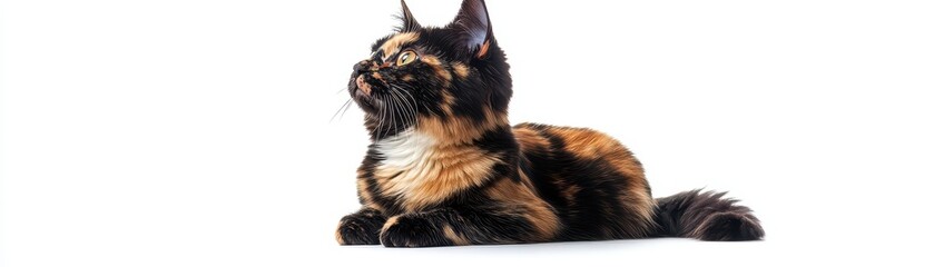 Fototapeta premium Majestic Maine Coon cat with striking fur against a clean white background.