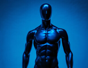 wooden mannequin standing on black background