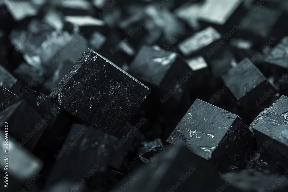 Poster exploring the intricate textures and patterns of obsidian crystals glimmering in soft light within a