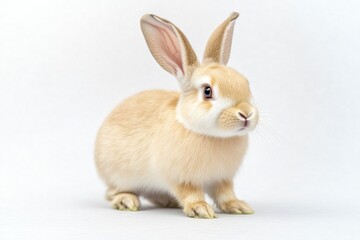 Obraz premium A small brown rabbit perched on a white floor, a simple yet endearing scene