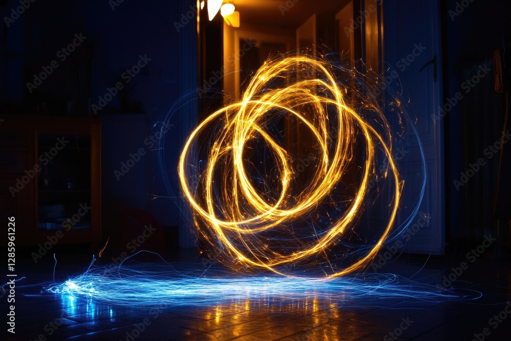 Poster a blurry image of a light painting in a dark room, useful for representing creativity and imaginatio