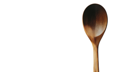 Wooden spoon close-up on white background showcasing craftsmanship and design
