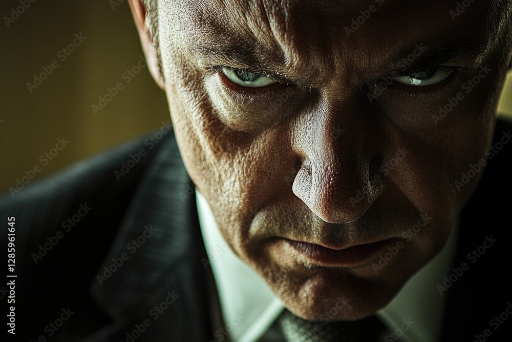 Poster a close-up shot of a man in a suit and tie, suitable for use in business or corporate contexts