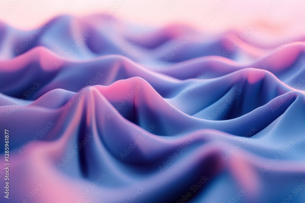 Poster soft undulating waves in pastel colors create a mesmerizing landscape of texture and light at dawn. 