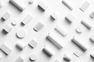 A collection of diverse shapes arranged on a plain white surface