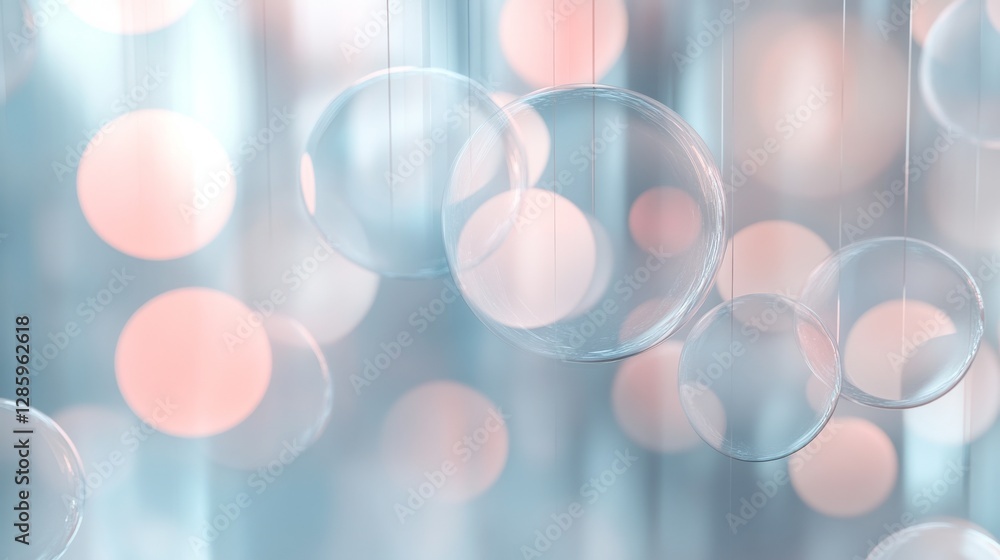 Poster delicate translucent bubbles floating with soft blurry background hues