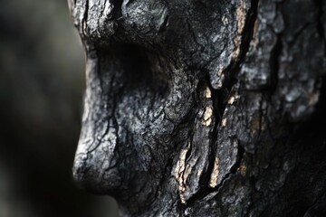 Fototapeta premium A person's face is intricately carved into the rough surface of a tree