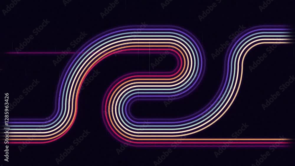 Poster animated abstract 1980s background design in a futuristic retro style, featuring colorful lines and 