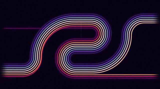 Animated abstract 1980s background design in a futuristic retro style, featuring colorful lines and dynamic shapes.