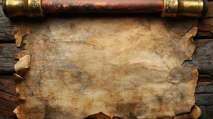 Fototapeta premium An Old Antique Map Scroll On Rustic Wooden Texture