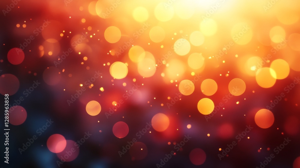 Poster warm orange and red bokeh effect with sparkling particles