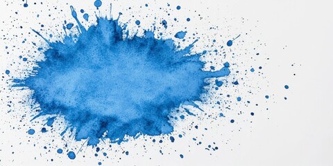 Fototapeta premium Blue ink watercolor stain on a white background with dynamic paint splashes and texture