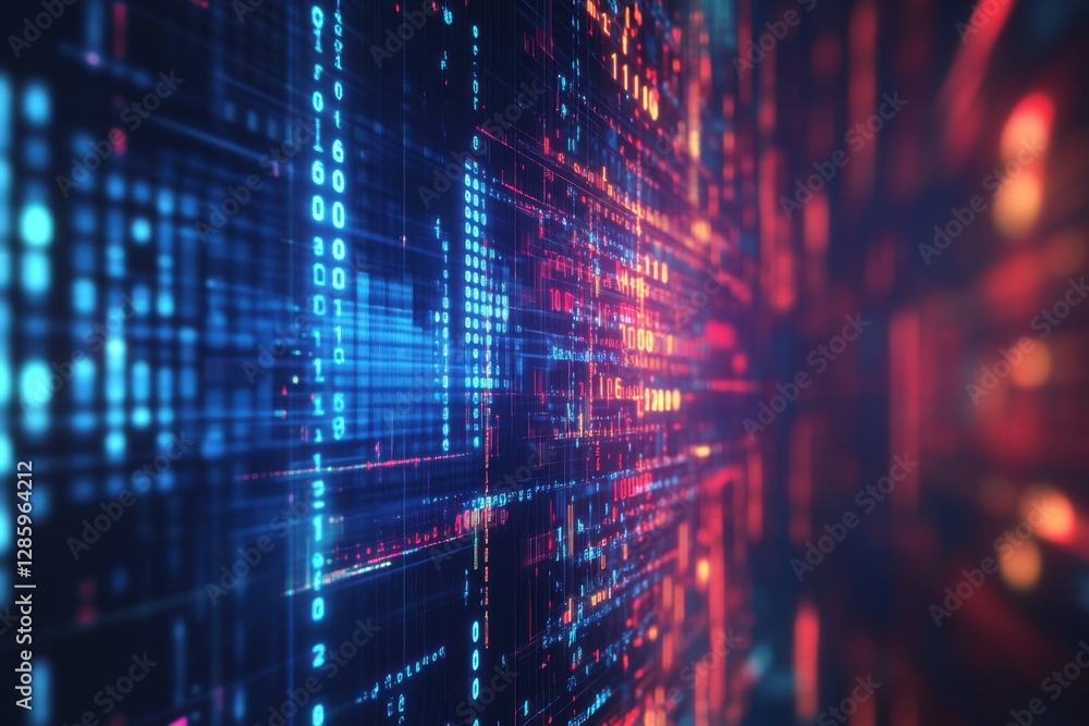 Aufkleber digital landscape of vibrant colors depicting data flow in a futuristic setting. generative ai