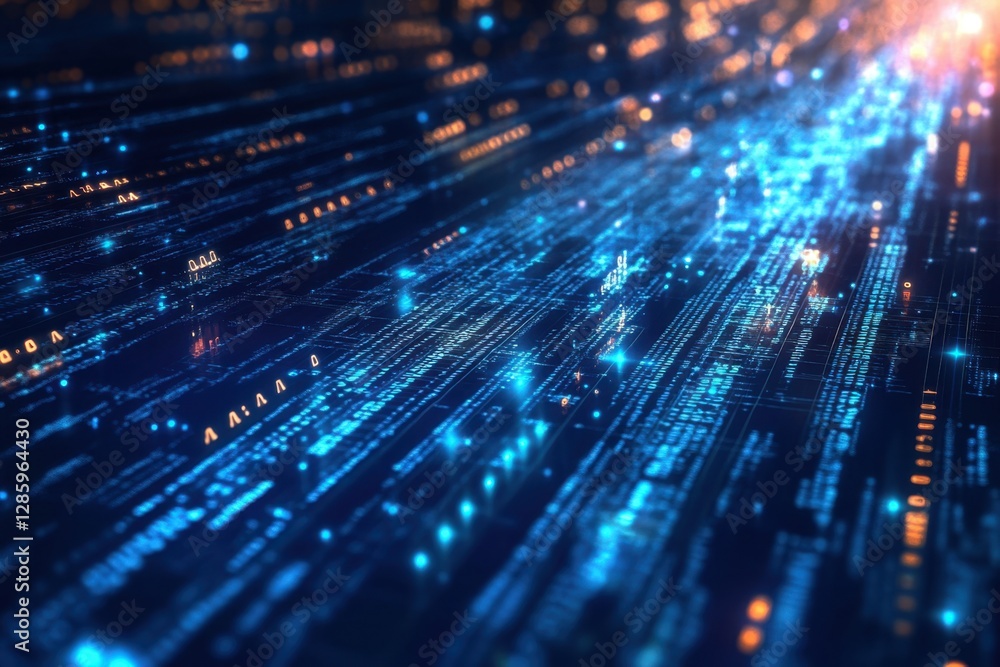 Poster brilliant streams of light and data create a mesmerizing digital landscape filled with vibrant blue 