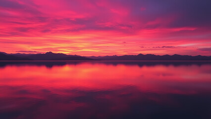 Fototapeta premium Crimson Skies and Mirrored Tranquility: An Unforgettable Landscape Moment