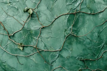 organic pattern of climbing ivy tendrils on textured green wall abstract natural composition with depth