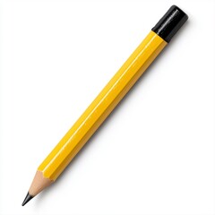 Sharpened yellow pencil with black eraser on a white background showcasing detailed illustration