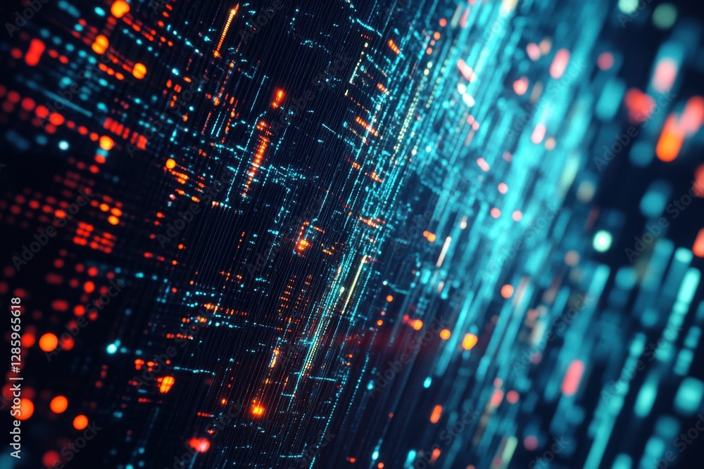 Poster vibrant digital landscape showcasing glowing data streams and intricate circuits illuminated in a da