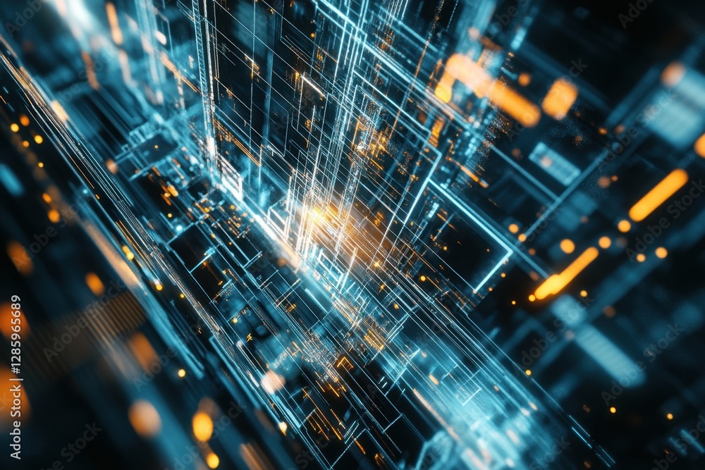 Poster dynamic network of glowing lines creates a mesmerizing digital landscape in a futuristic cityscape a