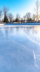 Skating rink, winter sunset, trees, leisure activity