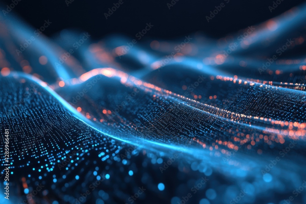 Poster dynamic waves of light create a mesmerizing visual symphony in a digital landscape at twilight. gene
