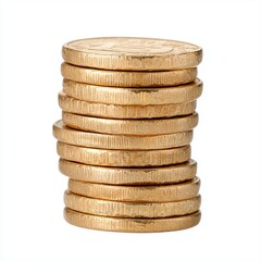 Stacks of gold coins arranged in three groups representing wealth and currency on a neutral background