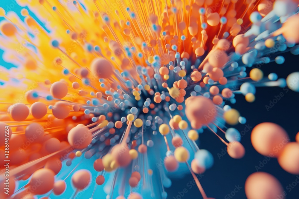 Poster colorful explosion of particles resembling a cosmic universe in an abstract art display. generative 