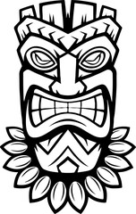 Tiki totem mask, Hawaiian indigenous vintage ritual mack.  Hawaiian totems made wood and stone for bars and resorts for paradise holidays. Vector illustration