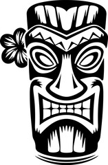 Tiki totem mask, Hawaiian indigenous vintage ritual mack.  Hawaiian totems made wood and stone for bars and resorts for paradise holidays. Vector illustration