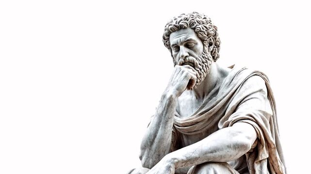 A detailed ancient Greek philosopher statue, symbolizing wisdom and contemplation.

