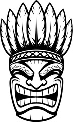 Tiki totem mask, Hawaiian indigenous vintage ritual mack.  Hawaiian totems made wood and stone for bars and resorts for paradise holidays. Vector illustration