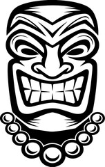 Tiki totem mask, Hawaiian indigenous vintage ritual mack.  Hawaiian totems made wood and stone for bars and resorts for paradise holidays. Vector illustration